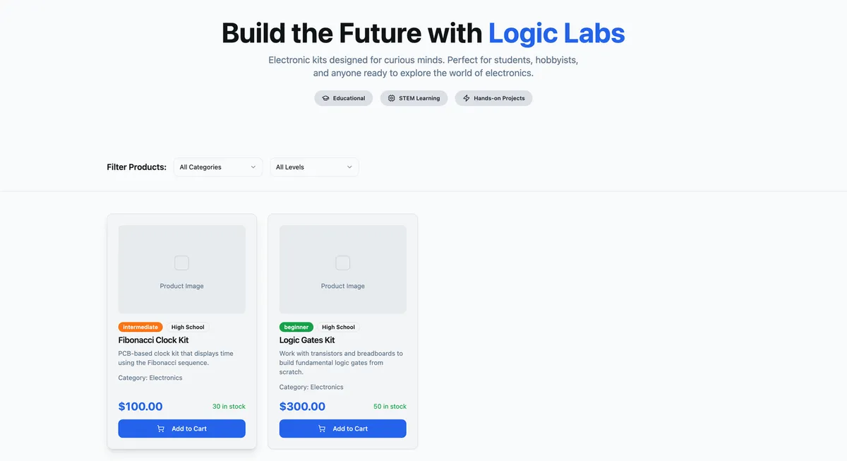 Logic Labs storefront home page