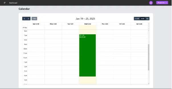 MusBook student calendar, week view